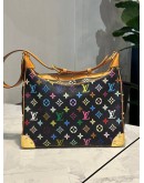 LOUIS VUITTON x TAKASHI MURAKAMI BOULOGNE SHOULDER BAG IN BLACK MONOGRAM MULTICOLOR CANVAS AND BROWN LEATHER