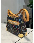 LOUIS VUITTON x TAKASHI MURAKAMI BOULOGNE SHOULDER BAG IN BLACK MONOGRAM MULTICOLOR CANVAS AND BROWN LEATHER