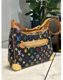 LOUIS VUITTON x TAKASHI MURAKAMI BOULOGNE SHOULDER BAG IN BLACK MONOGRAM MULTICOLOR CANVAS AND BROWN LEATHER