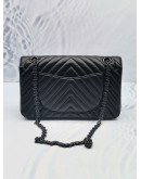 (LIKE NEW) 2020 CHANEL REISSUE 2.55 BLACK CHEVRON QUILTED CALFSKIN LEATHER DOUBLE FLAP BAG WITH MULTICOLOR BLACK CHAIN HARDWARE 