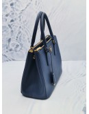 (LIKE NEW) PRADA SMALL GALLERIA HANDLE BAG IN BLUE SAFFIANO LEATHER WITH DOUBLE ZIP AND ADJUSTABLE STRAP