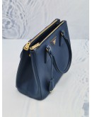 (LIKE NEW) PRADA SMALL GALLERIA HANDLE BAG IN BLUE SAFFIANO LEATHER WITH DOUBLE ZIP AND ADJUSTABLE STRAP