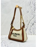 BALMAIN PARIS B-ARMY SHOULDER BAG IN CANVAS OFF WHITE AND BROWN CALF LEATHER