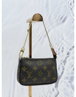 LOUIS VUITTON MINI POCHETTE ACCESSOIRES IN BROWN MONOGRAM CANVAS