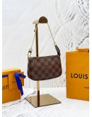 (UNUSED) LOUIS VUITTON MINI POCHETTE ACCESSOIRES IN BROWN DAMIER EBENE CANVAS -FULL SET-