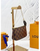 (UNUSED) LOUIS VUITTON MINI POCHETTE ACCESSOIRES IN BROWN DAMIER EBENE CANVAS -FULL SET-