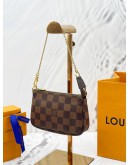 (UNUSED) LOUIS VUITTON MINI POCHETTE ACCESSOIRES IN BROWN DAMIER EBENE CANVAS -FULL SET-