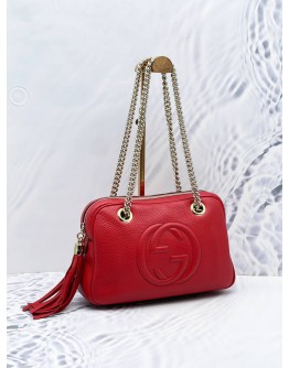 GUCCI SOHO SHOULDER BAG IN RED PEBBLED LEATHER