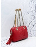 GUCCI SOHO SHOULDER BAG IN RED PEBBLED LEATHER