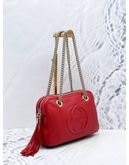 GUCCI SOHO SHOULDER BAG IN RED PEBBLED LEATHER