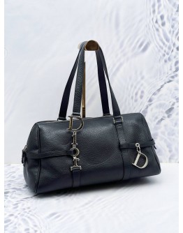 CHRISTIAN DIOR D-CHARMS SHOULDER BAG IN BLACK PEBBLED LEATHER 