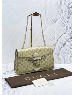 GUCCI EMILY SMALL SHOULDER BAG IN LIGHT GOLD GG GUCCISSIMA EMBOSSED CALFSKIN LEATHER