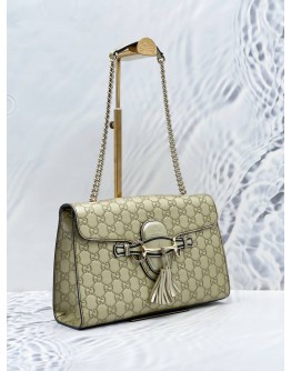 GUCCI EMILY SMALL SHOULDER BAG IN LIGHT GOLD GG GUCCISSIMA EMBOSSED CALFSKIN LEATHER