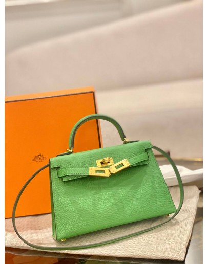 (BRAND NEW) 2024 HERMES MINI KELLY 20 IN VERT COMICS CHEVRE MYSORE WITH GOLD HARDWARE -FULL SET-