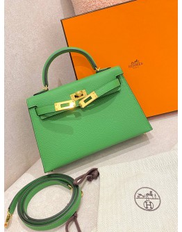 (BRAND NEW) 2024 HERMES MINI KELLY 20 IN VERT COMICS CHEVRE MYSORE WITH GOLD HARDWARE -FULL SET-