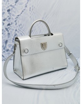 2017 CHRISTIAN DIOR DIOEVER MEDIUM HANDLE BAG WITH STRAP IN SILVER METALLIC LEATHER