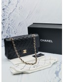 (UNUSED) 2021 CHANEL CLASSIC MEDIUM DOUBLE FLAP BAG IN BLACK CAVIAR LEATHER IN GOLD HARDWARE -FULL SET-