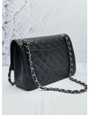 CHANEL CLASSIC JUMBO CAVIAR LEATHER DOUBLE FLAP BAG IN BLACK WITH SILVER HARDWARE -FULL SET-