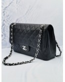 CHANEL CLASSIC JUMBO CAVIAR LEATHER DOUBLE FLAP BAG IN BLACK WITH SILVER HARDWARE -FULL SET-