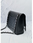 CHANEL CLASSIC JUMBO CAVIAR LEATHER DOUBLE FLAP BAG IN BLACK WITH SILVER HARDWARE -FULL SET-