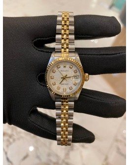 (LIKE NEW) 2004 ROLEX LADY DATEJUST 26 REF 79173 HALF 18K 750 YELLOW GOLD DIAMOND DIAL 26MM AUTOMATIC WATCH