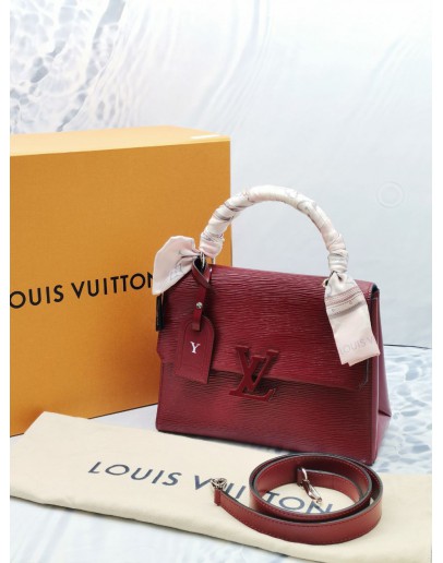 LOUIS VUITTON GRENELLE SMALL CORRUGATED HANDLE BAG IN RED WINE EPI LEATHER SHW -FULL SET-