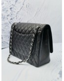 CHANEL CLASSIC MAXI BLACK CAVIAR LEATHER DOUBLE FLAP BAG WITH CHAIN SILVER HARDWARE -FULL SET-