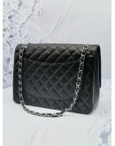 CHANEL CLASSIC MAXI BLACK CAVIAR LEATHER DOUBLE FLAP BAG WITH CHAIN SILVER HARDWARE -FULL SET-