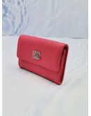 (UNUSED) CHANEL CORAL CALFSKIN LEATHER CC CAMELLIA O-CARD HOLDER 