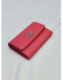 (UNUSED) CHANEL CORAL CALFSKIN LEATHER CC CAMELLIA O-CARD HOLDER 