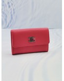 (UNUSED) CHANEL CORAL CALFSKIN LEATHER CC CAMELLIA O-CARD HOLDER 