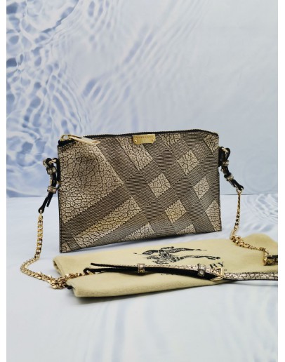 BURBERRY PYTHON GOLD EMBOSSED CHECK LEATHER CROSSBODY BAG 