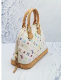 LOUIS VUITTON X MURIKAMI ALMA MM IN WHITE MONOGRAM MULTICOLOR CANVAS HANDLE BAG WITH GOLD STUD