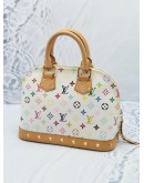 LOUIS VUITTON X MURIKAMI ALMA MM IN WHITE MONOGRAM MULTICOLOR CANVAS HANDLE BAG WITH GOLD STUD