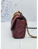 (LIKE NEW) 2023 MICROCHIP CHANEL 19 BURGUNDY PURPLE LAMBSKIN CC LOGO FLAP CROSSBODY BAG WITH 3 TONE HARDWARE