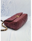 (LIKE NEW) 2023 MICROCHIP CHANEL 19 BURGUNDY PURPLE LAMBSKIN CC LOGO FLAP CROSSBODY BAG WITH 3 TONE HARDWARE