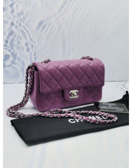 (UNUSED) 2021 CHANEL MINI RECTANGULAR FLAP SLING BAG IN PURPLE MAUCE COLOR LAMBSKIN LEATHER SHW