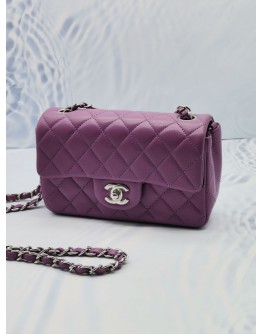 (UNUSED) 2021 CHANEL MINI RECTANGULAR FLAP SLING BAG IN PURPLE MAUCE COLOR LAMBSKIN LEATHER SHW