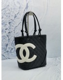 CHANEL SMALL LIGNE CAMBON TOTE SHOULDER BAG IN BLACK QUILTED LEATHER