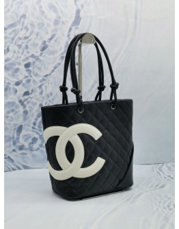 CHANEL SMALL LIGNE CAMBON TOTE SHOULDER BAG IN BLACK QUILTED LEATHER