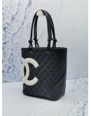 CHANEL SMALL LIGNE CAMBON TOTE SHOULDER BAG IN BLACK QUILTED LEATHER