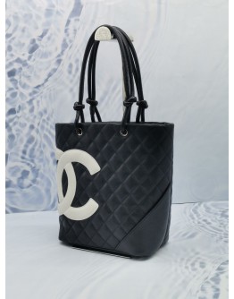 CHANEL SMALL LIGNE CAMBON TOTE SHOULDER BAG IN BLACK QUILTED LEATHER