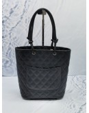 CHANEL SMALL LIGNE CAMBON TOTE SHOULDER BAG IN BLACK QUILTED LEATHER