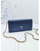 PRADA WALLET ON CHAIN DEEPSEA BLUE SAFFIANO LEATHER SLING BAG