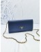 PRADA WALLET ON CHAIN DEEPSEA BLUE SAFFIANO LEATHER SLING BAG