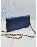 PRADA WALLET ON CHAIN DEEPSEA BLUE SAFFIANO LEATHER SLING BAG