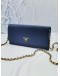 PRADA WALLET ON CHAIN DEEPSEA BLUE SAFFIANO LEATHER SLING BAG