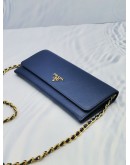 PRADA WALLET ON CHAIN DEEPSEA BLUE SAFFIANO LEATHER SLING BAG