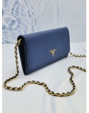 PRADA WALLET ON CHAIN DEEPSEA BLUE SAFFIANO LEATHER SLING BAG