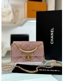 (UNUSED) 2024 MICROCHIP CHANEL MINI FLAP BAG IN LIGHT PURPLE SHINY LAMBSKIN LEATHER -FULL SET-